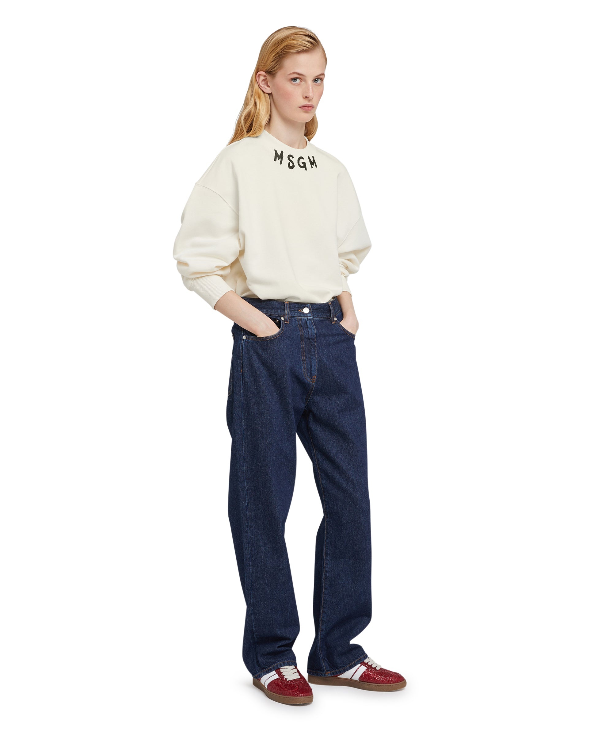 Cotton crewneck sweater wth MSGM brushstroke logo positioned at the neck - 9