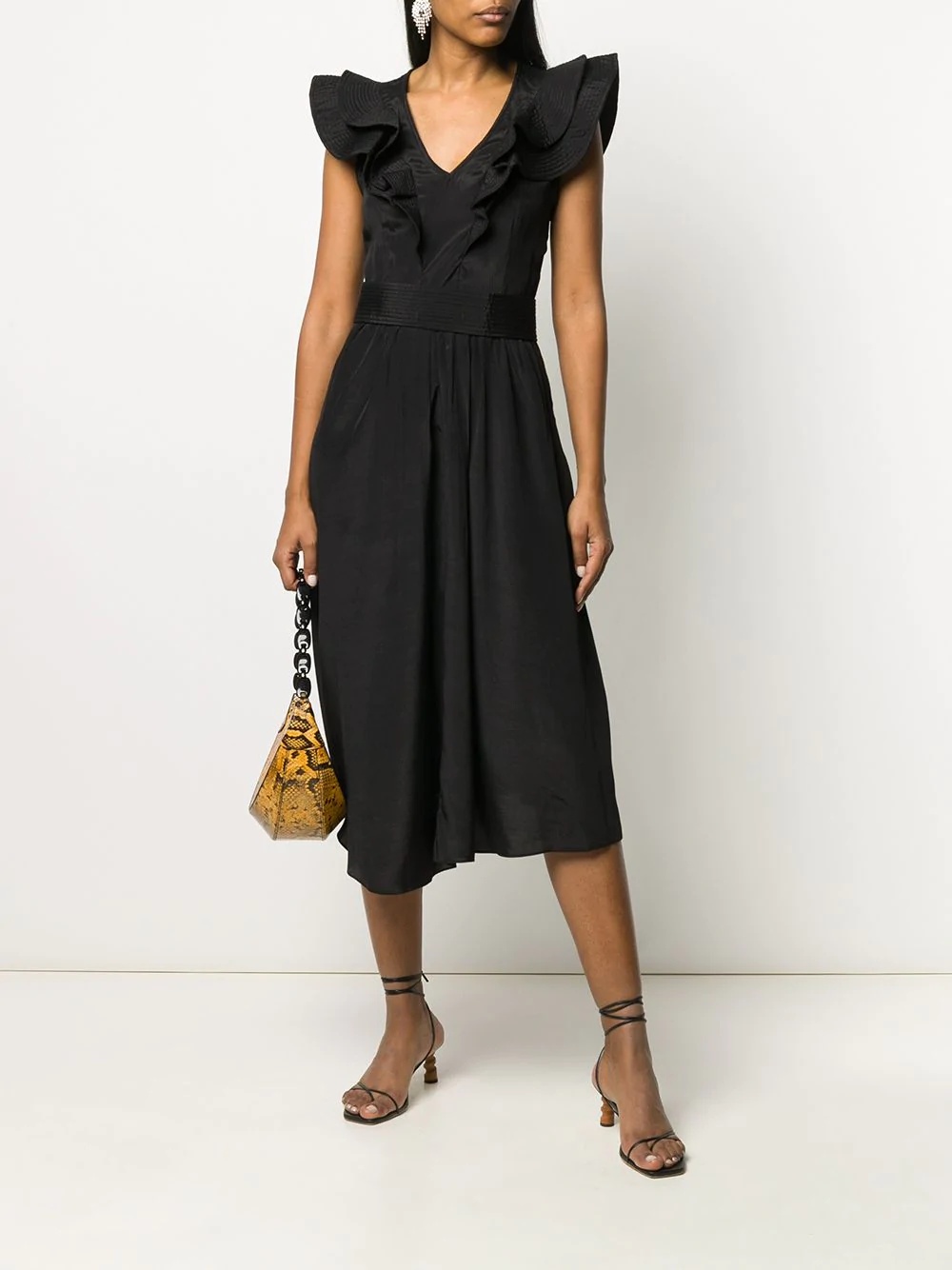 ruffled neck midi dress - 2