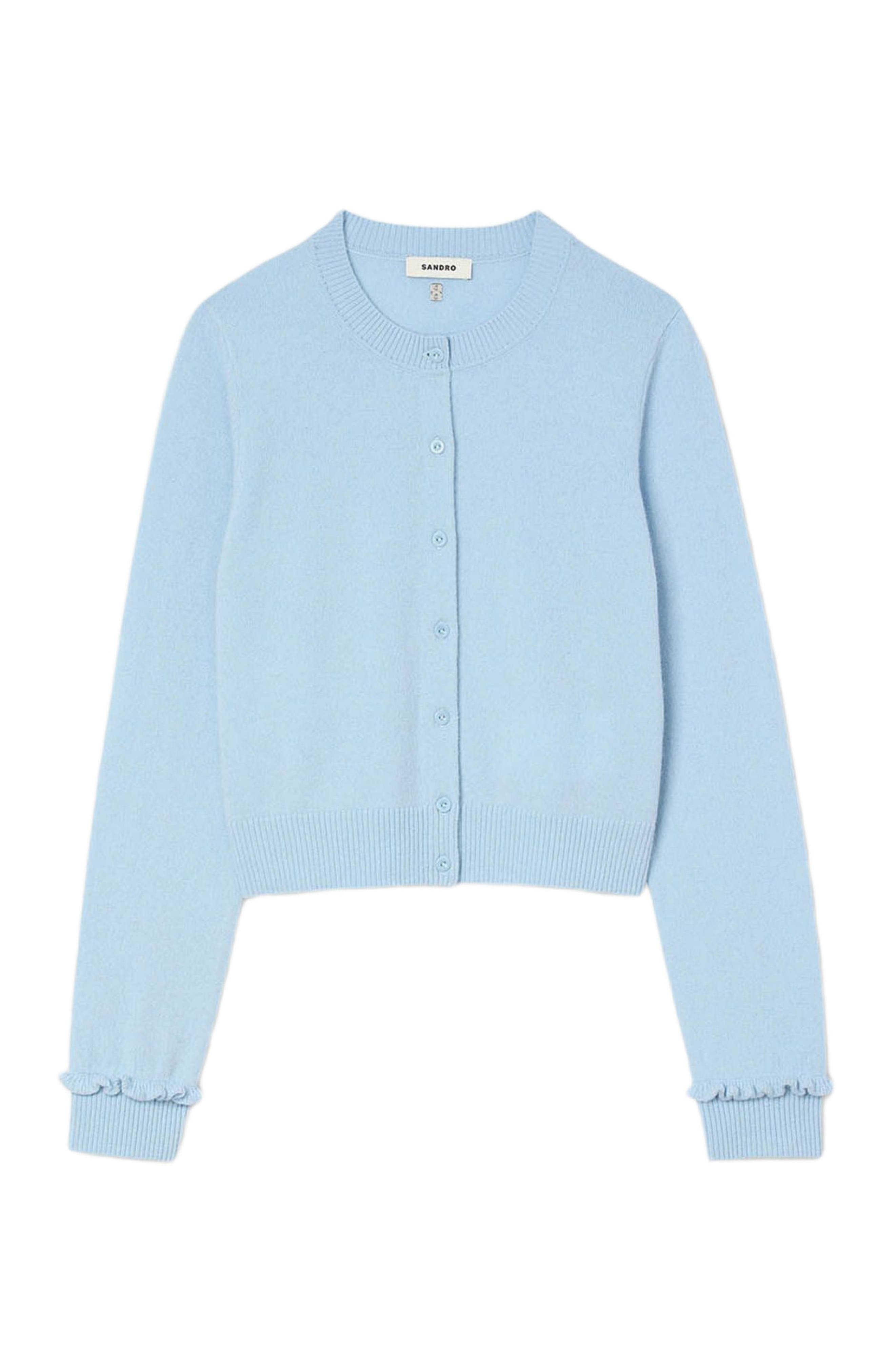SANDRO Ruffled cardigan in Sky Blue at Nordstrom - 6