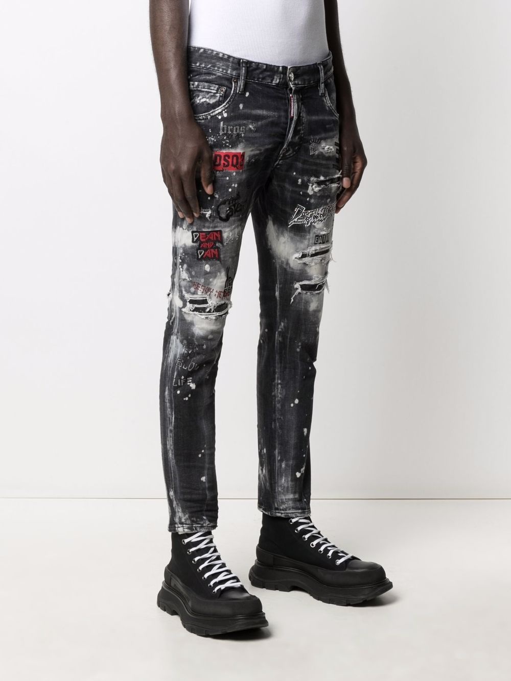 slogan-print slim-fit jeans - 3