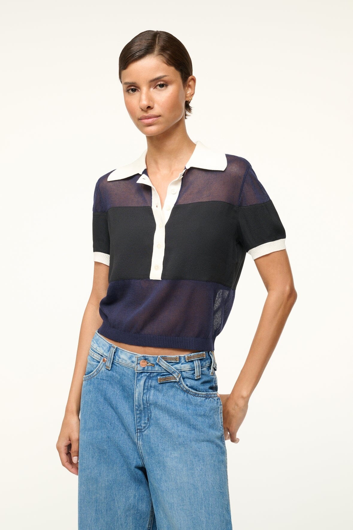 STAUD QUAINT TOP BLACK NAVY IVORY - 1