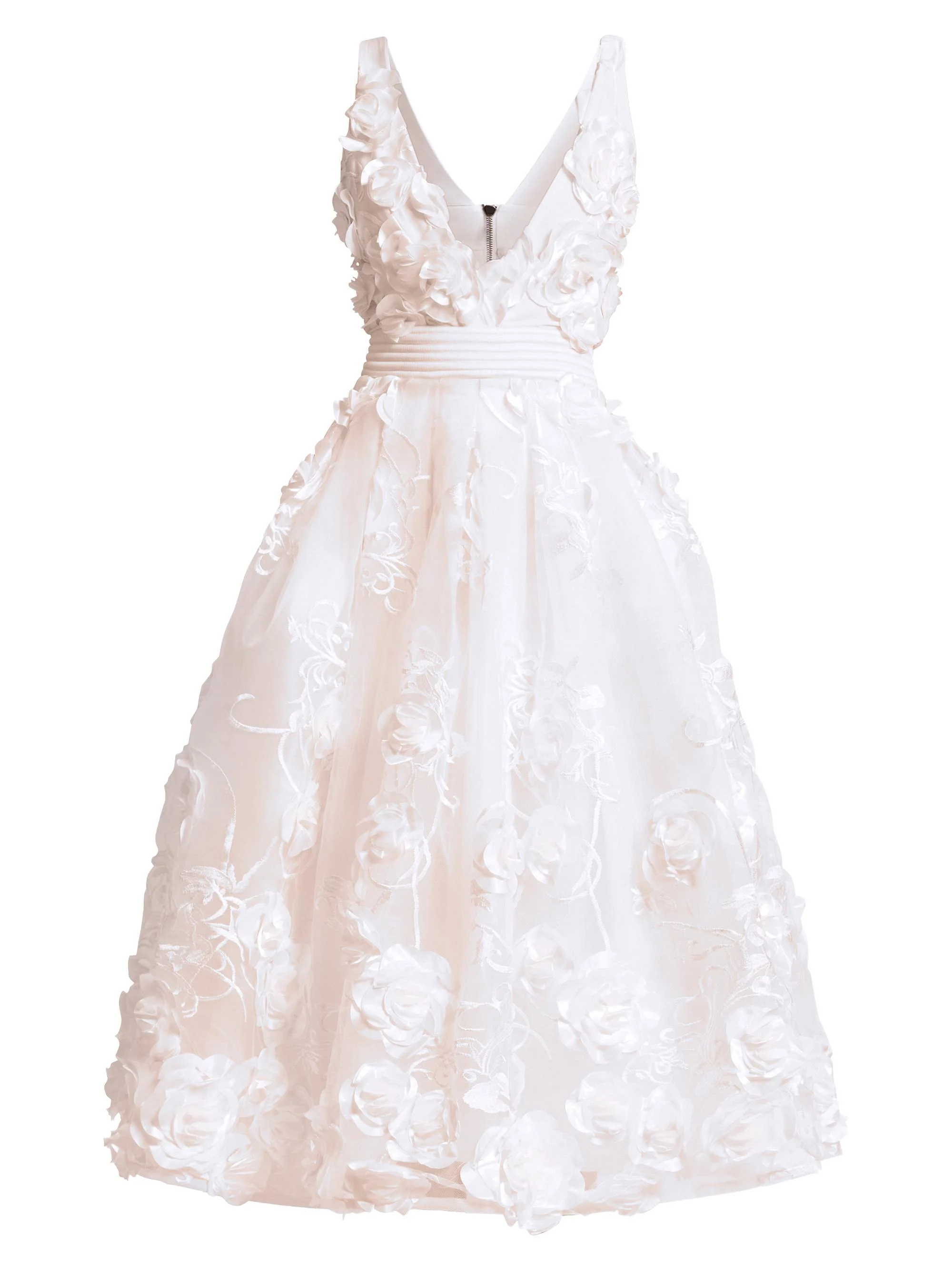 Women's Odette Floral Applique Tea-Length Dress - Ivory - 1