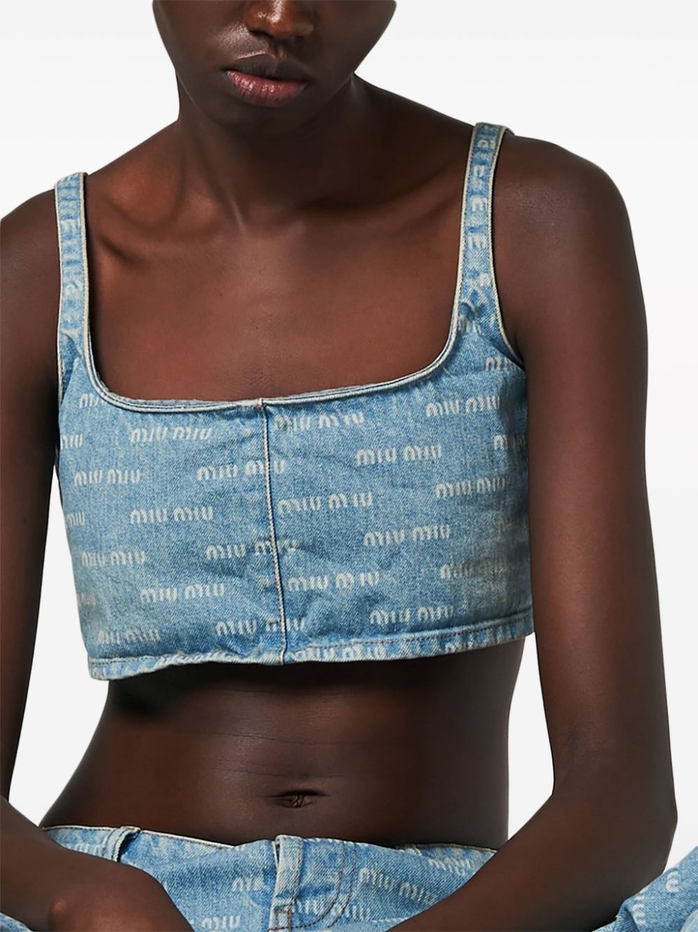 logo-print denim crop top - 6