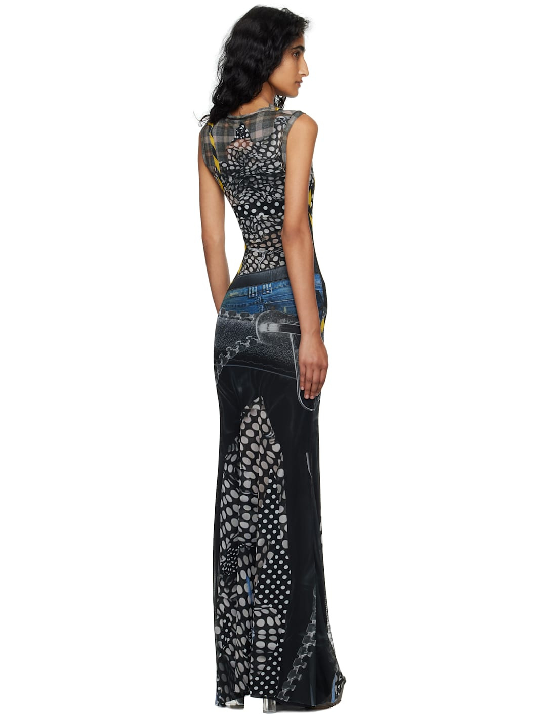 Black & Off-White Mesh Maxi Dress - 3