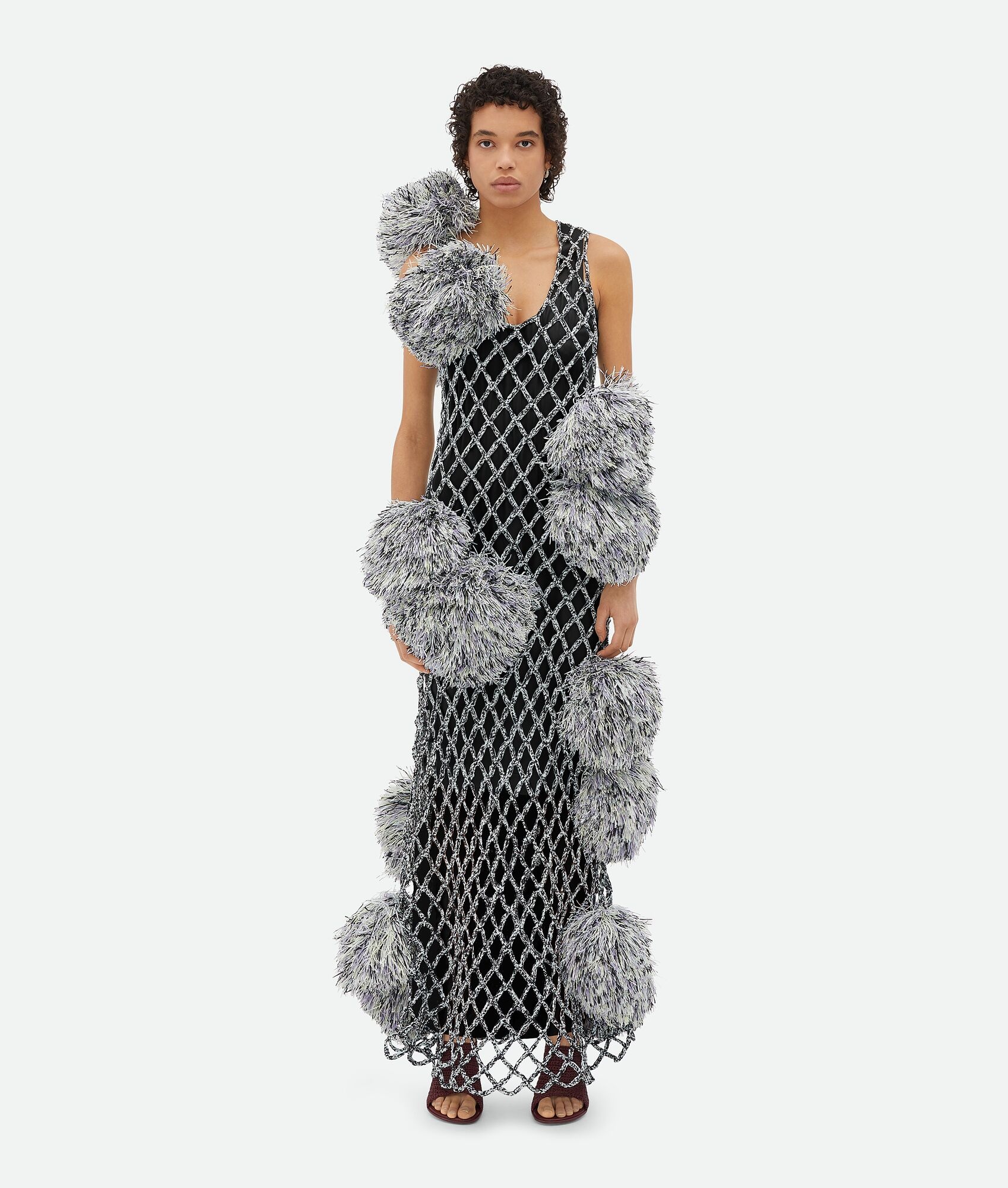 Paper Mesh Crochet Dress With Pompom - 1