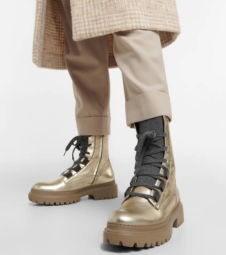 Metallic leather lace-up boots - 4