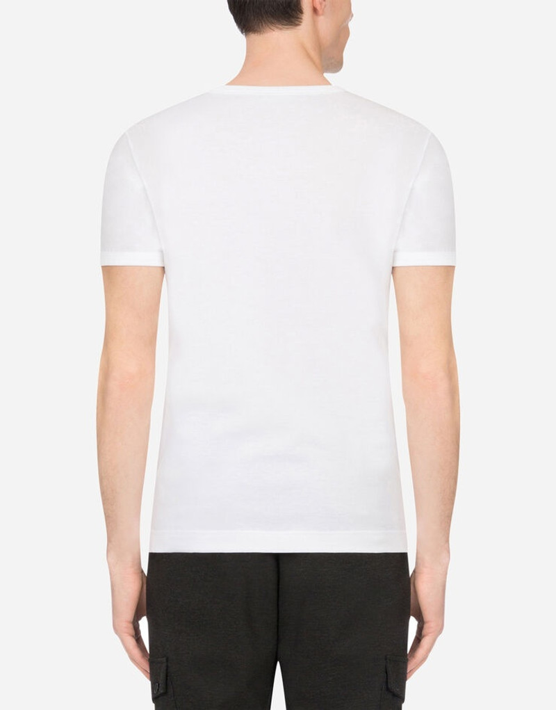 V-neck cotton t-shirt with bee and crown embroidery 3
