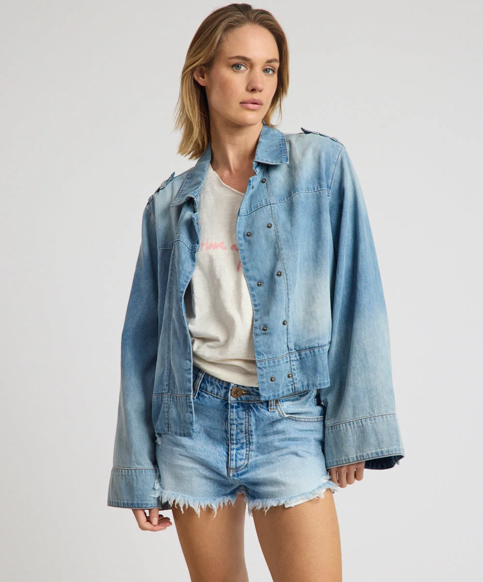 Victory Belle Denim Linen Jacket - Blue Latte - 1