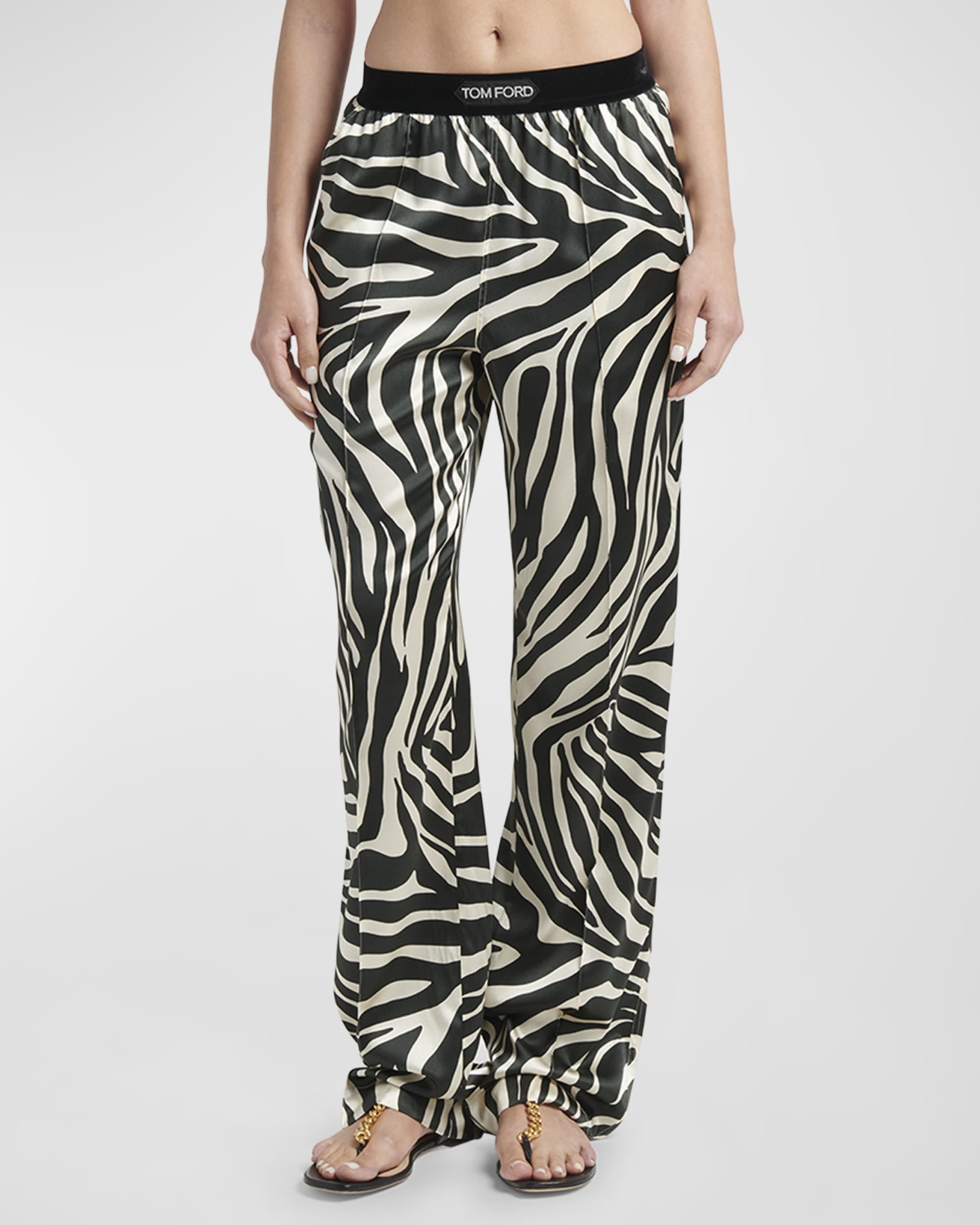 Optical Zebra-Print Silk Pajama Pants - 2