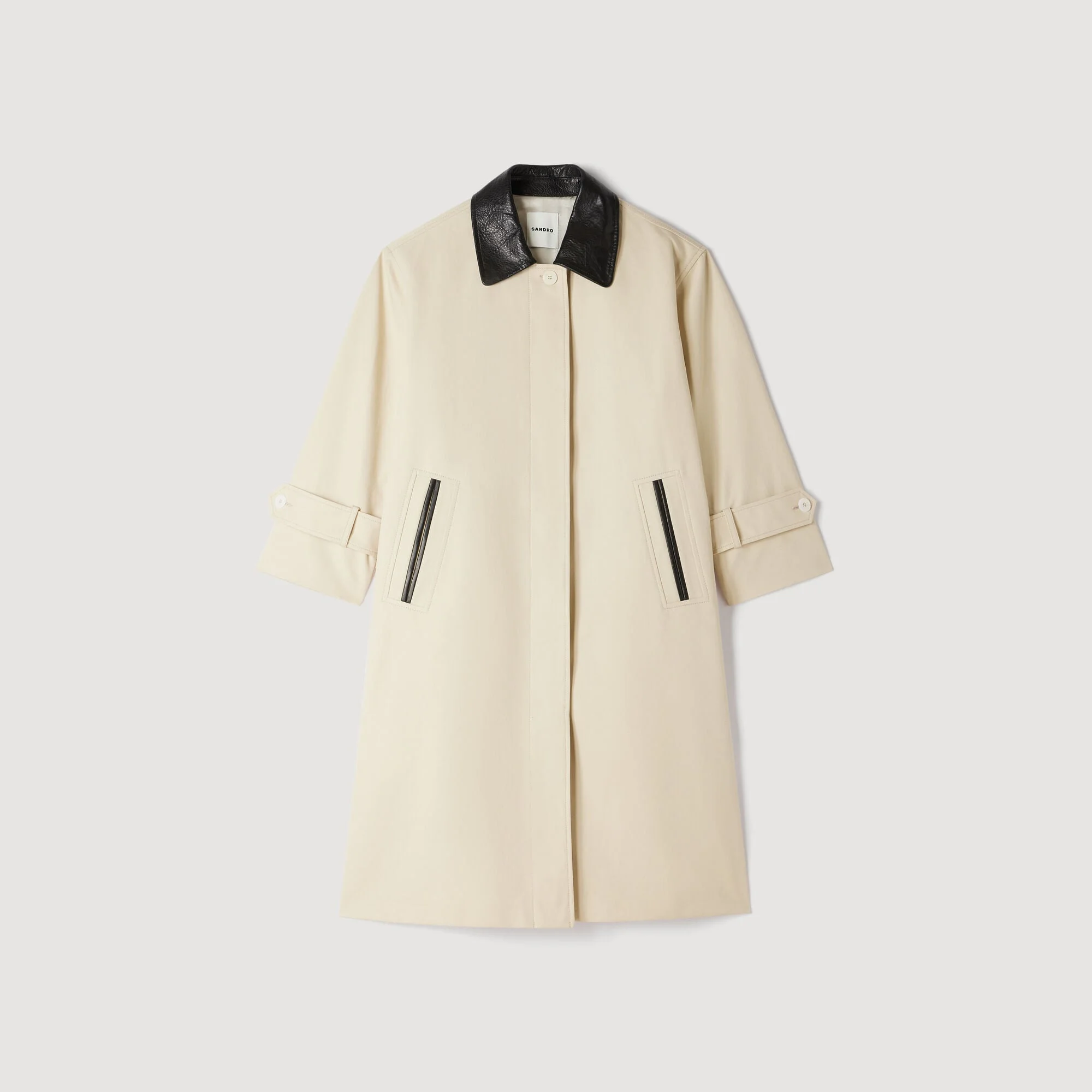 LONG COAT WITH LEATHER COLLAR - 1