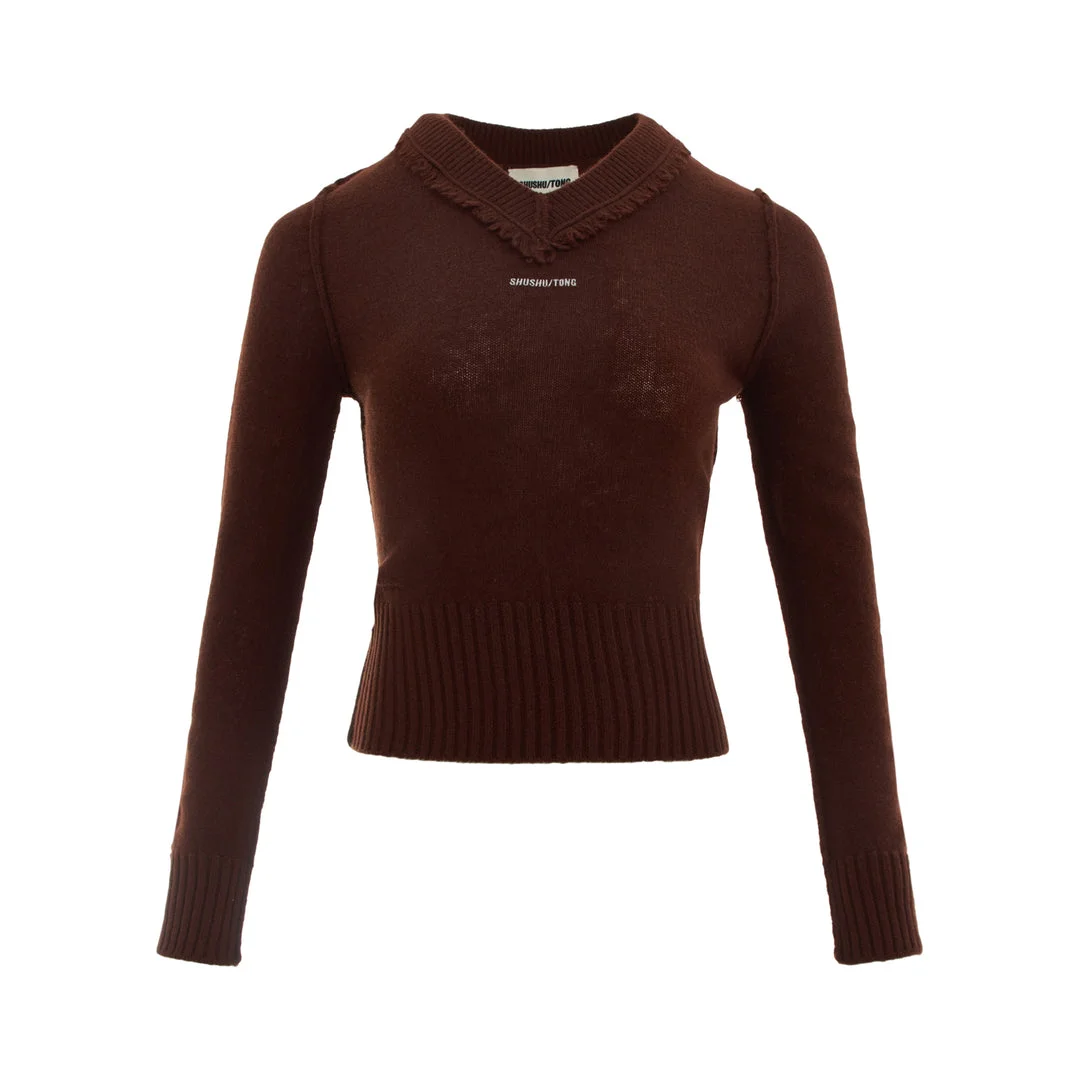 Raw-Edge Sweetheart Knit Pullover - 1