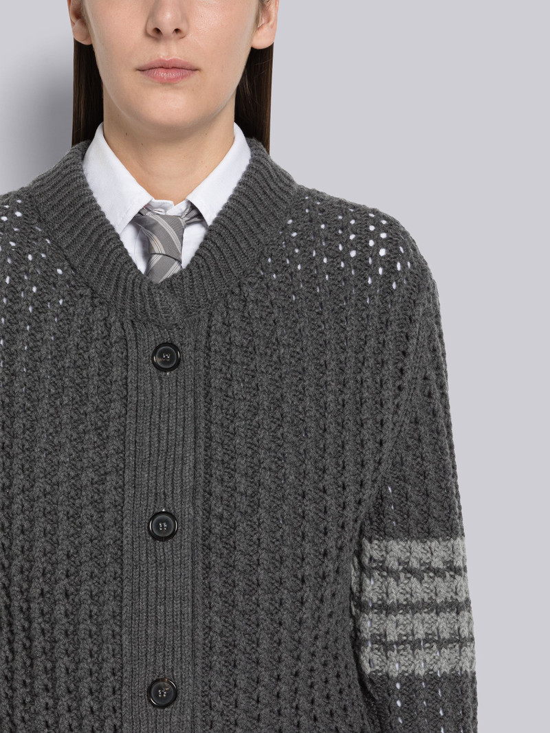 Chunky Pointelle Merino Wool Oversized 4-Bar Cardigan 5