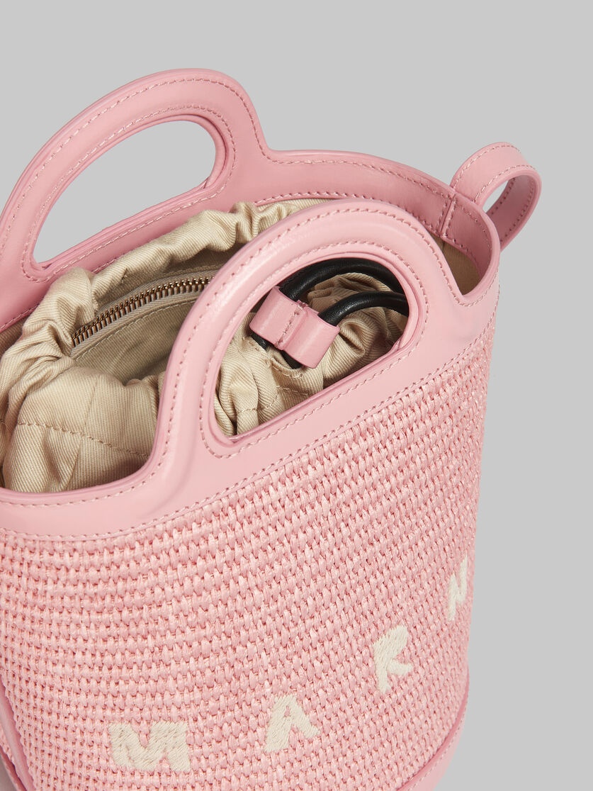 TROPICALIA SMALL BUCKET BAG IN PINK LEATHER AND RAFFIA-EFFECT FABRIC - 4