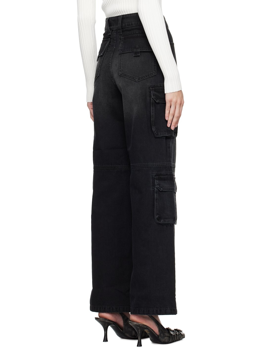 Black Washed Cargo Jeans - 3