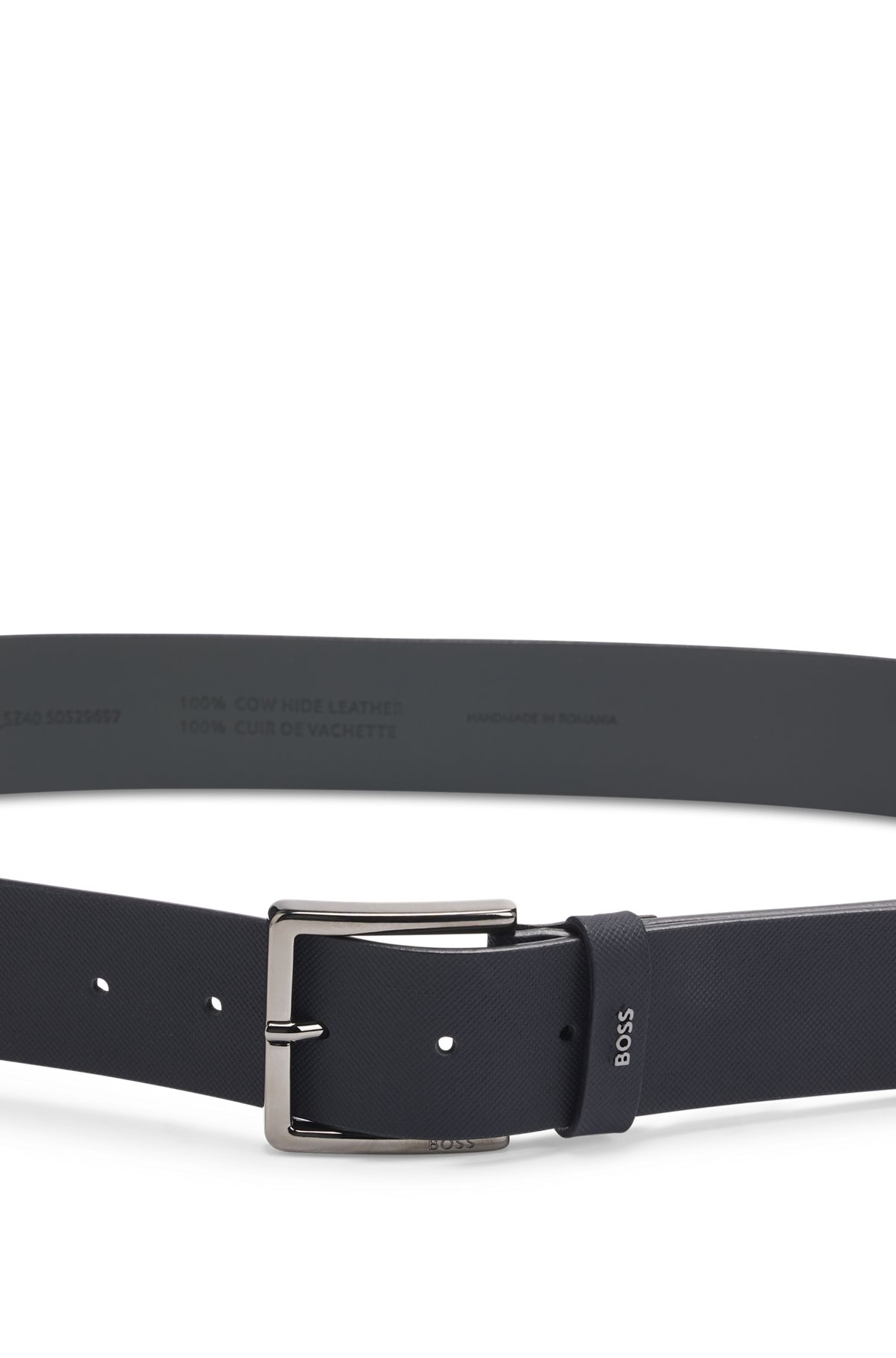 EMBOSSED-LEATHER BELT WITH PIN BUCKLE AND LOGO KEEPER - 4