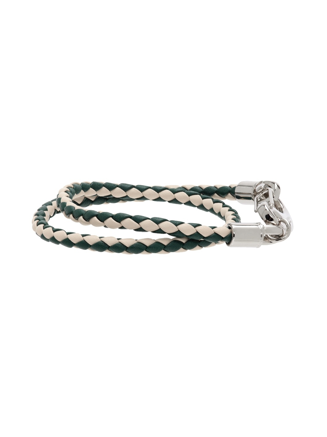 White & Green Double Wrap Braided Bracelet - 5