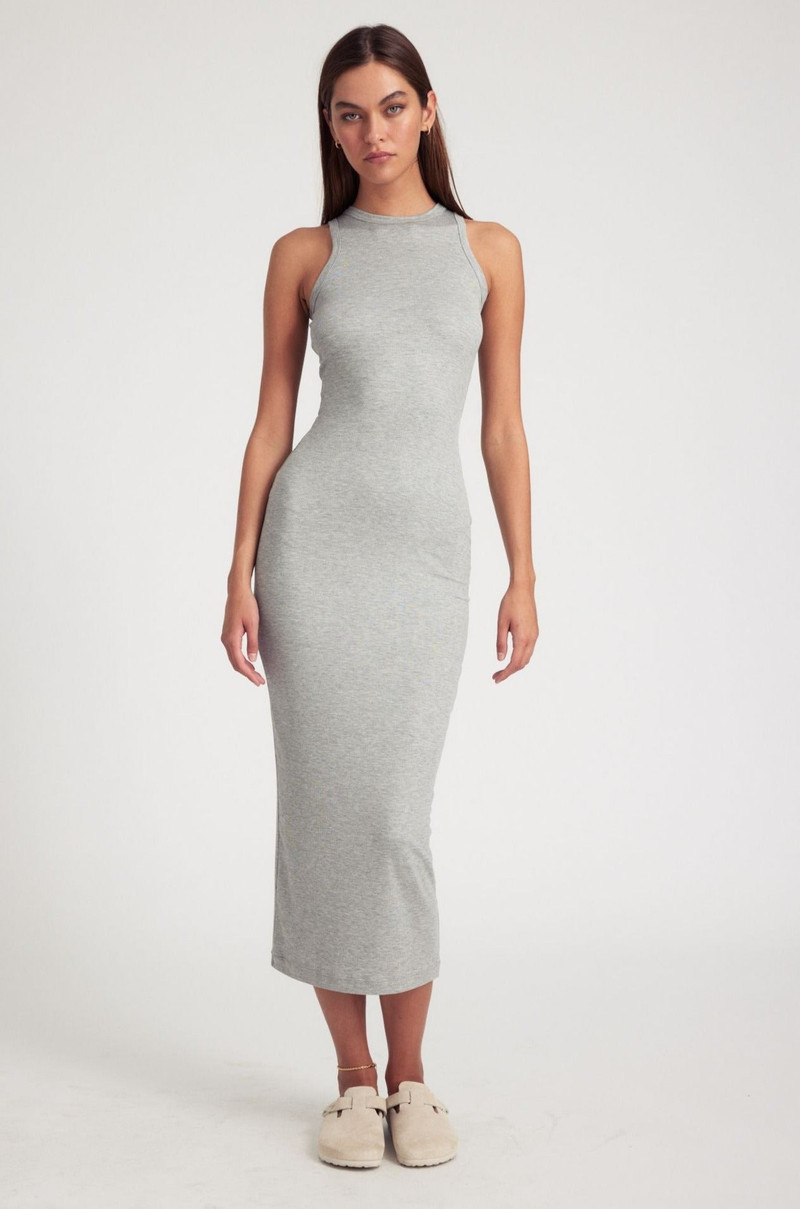 HEATHER GREY RIB RACER MAXI DRESS 1