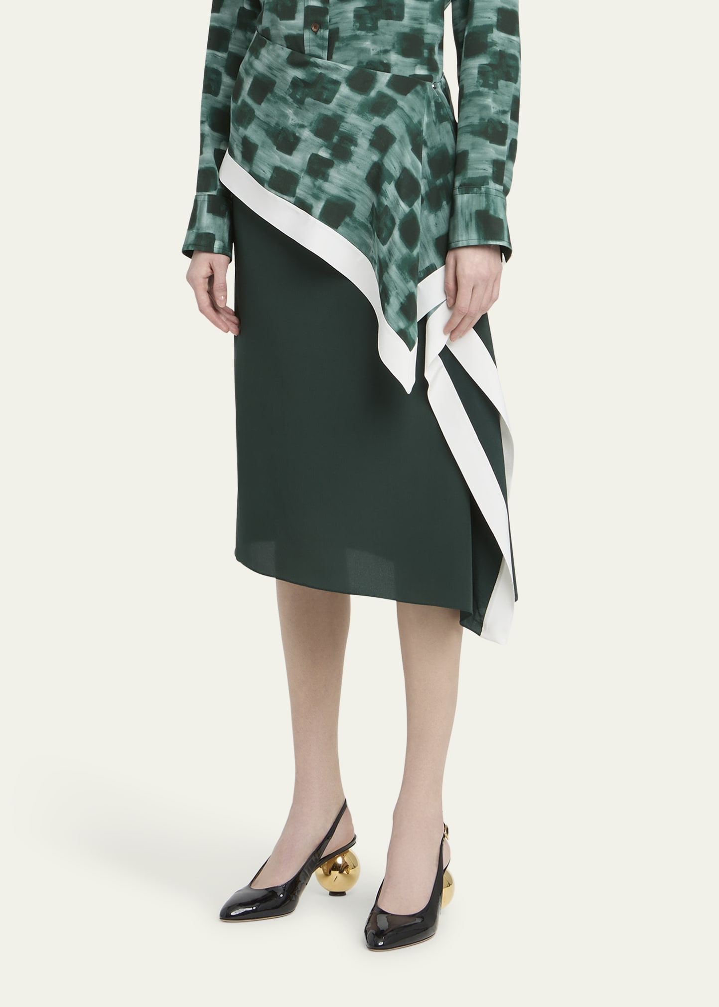 Painted Block Asymmetric Silk Skirt - 4