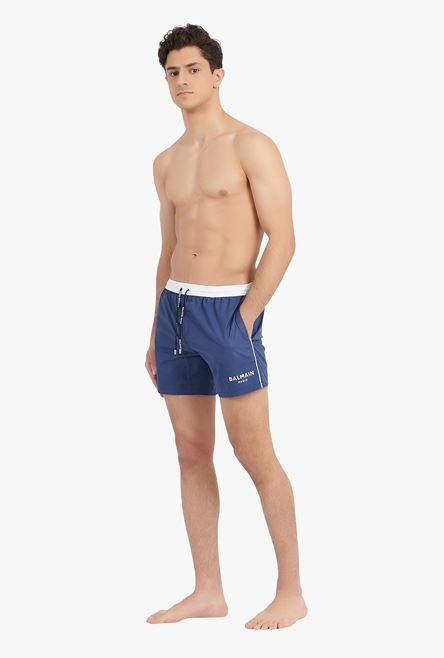 Navy blue swimsuit with white Balmain Paris logo print - 2