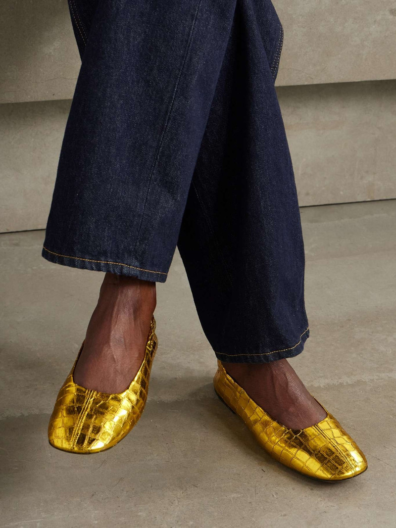 Dries Van Noten Metallic croc-effect leather ballet flats Gold outlook