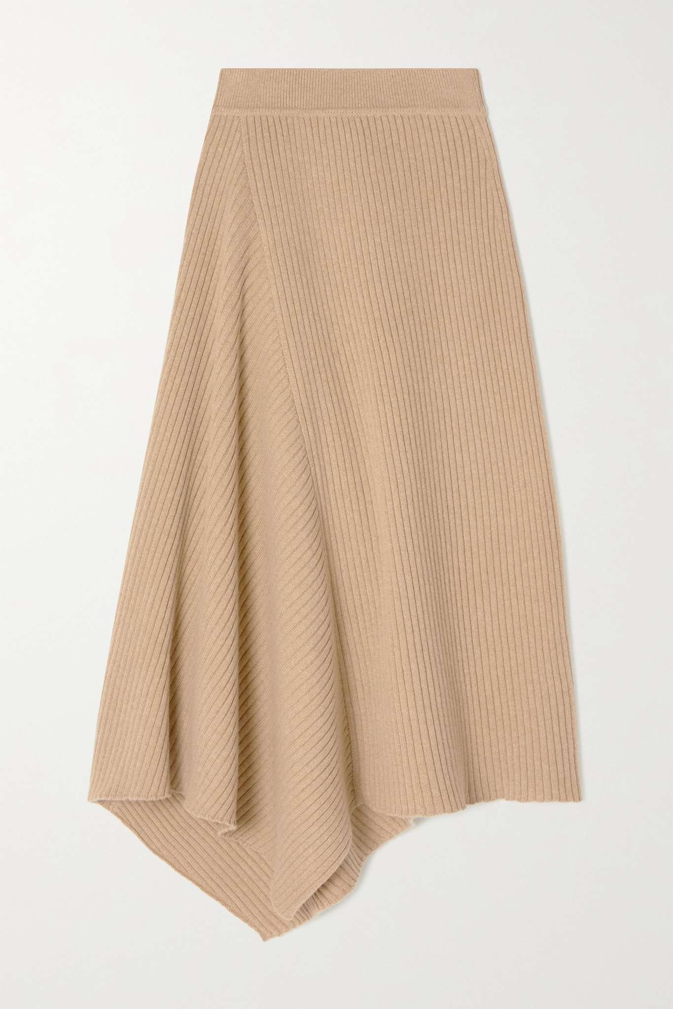 Asymmetric ribbed cashmere midi skirt - 1
