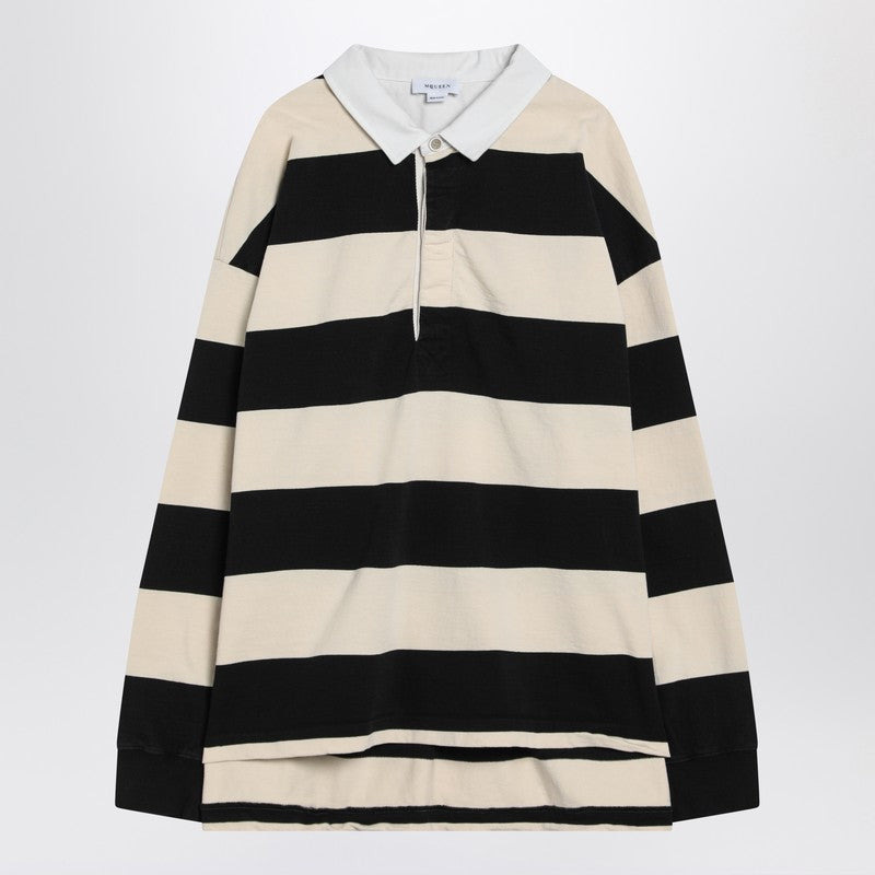 Alexander McQueen Striped Polo Shirt Black/Ivory - 1