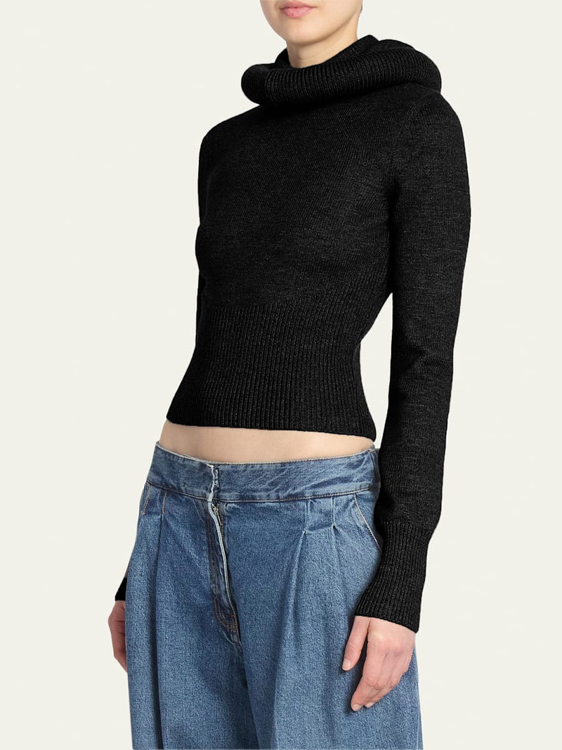 Sculptural Hooded Rib-Knit Sweater 4