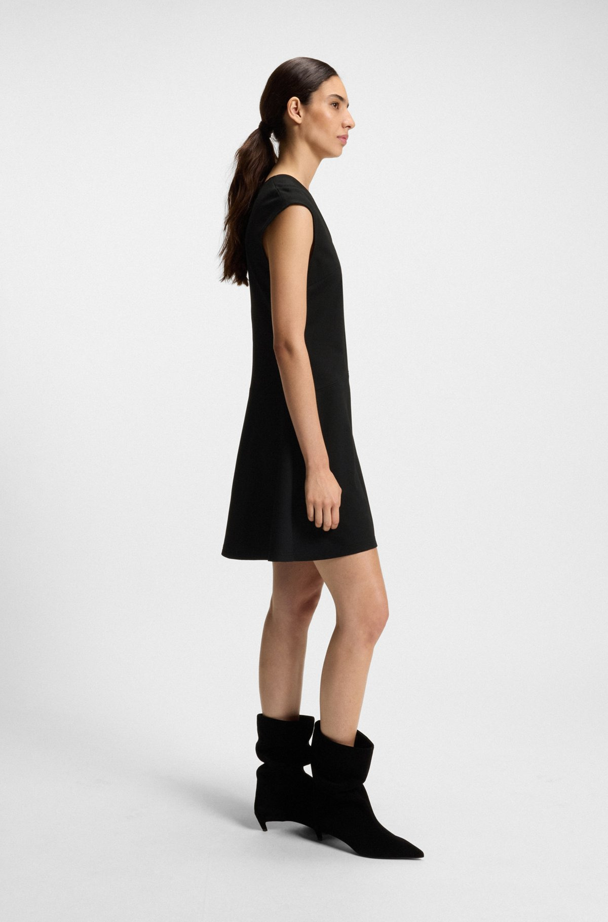 A-LINE DRESS IN STRETCH FABRIC WITH STITCHED CUTLINES - 3