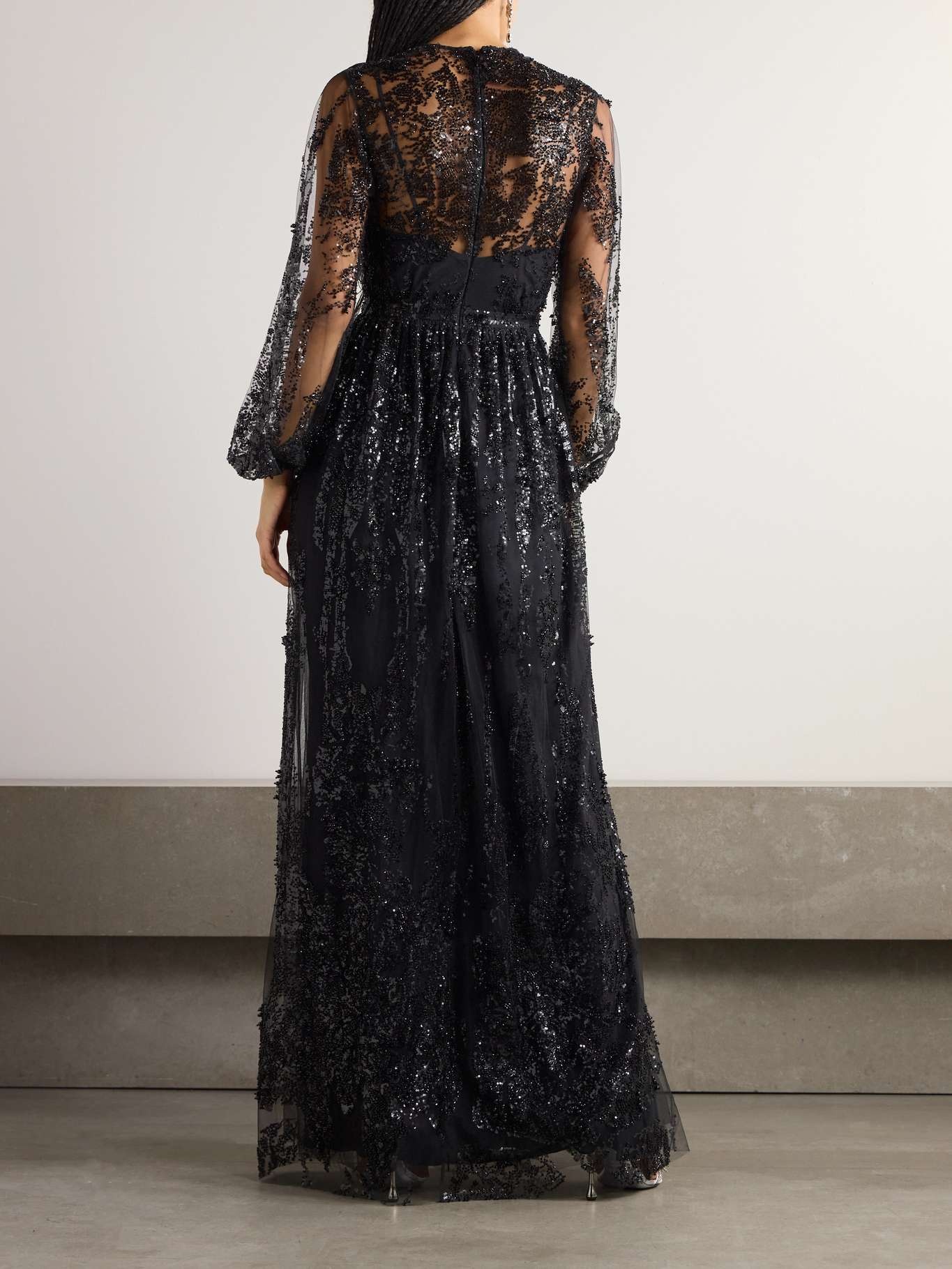 Bead and sequin-embellished tulle gown Black - 3