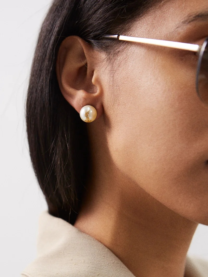 SAINT LAURENT Mismatched YSL pearl earrings | matchesfashion
