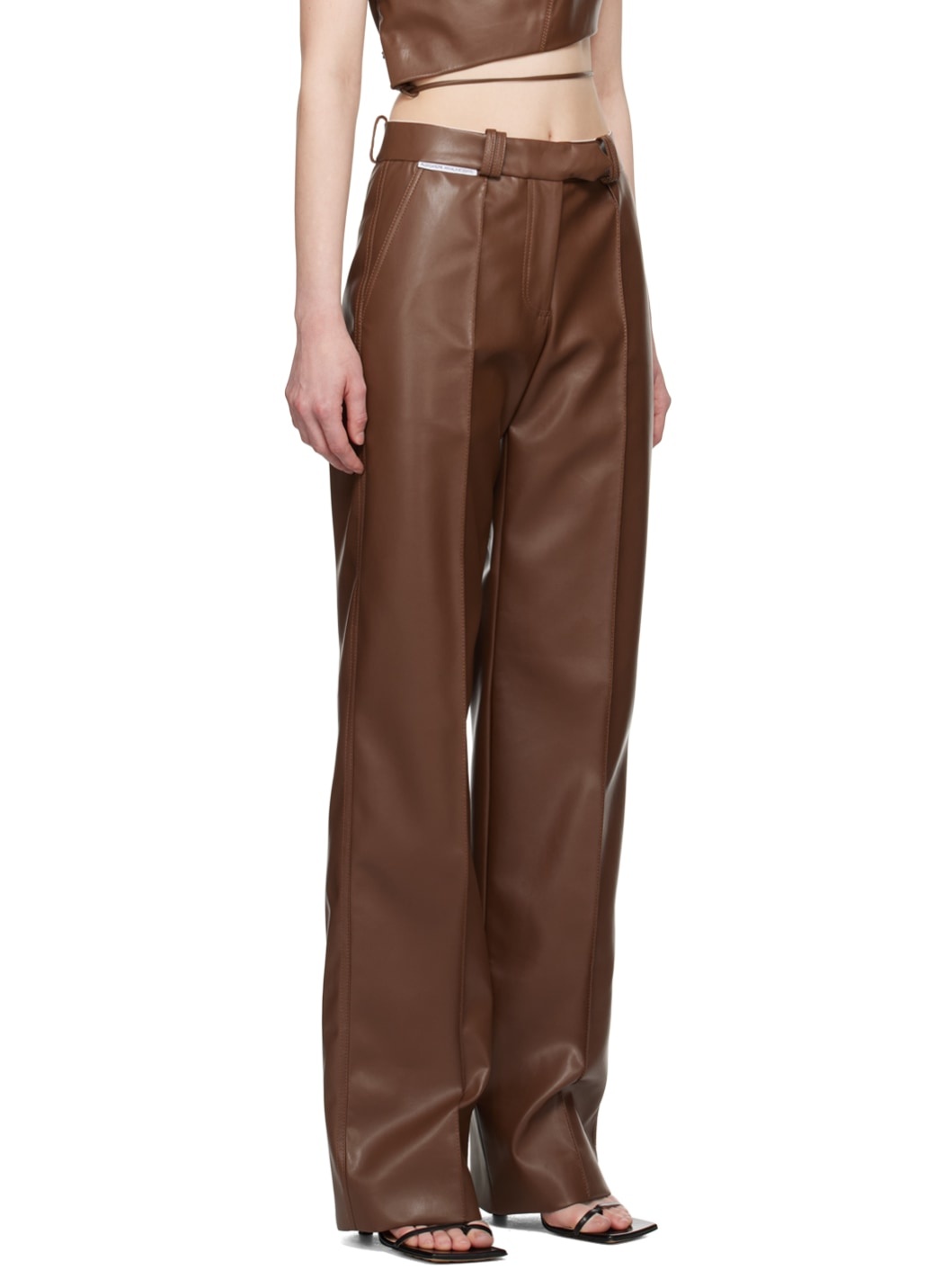 Brown Straight-Leg Faux-Leather Trousers - 2