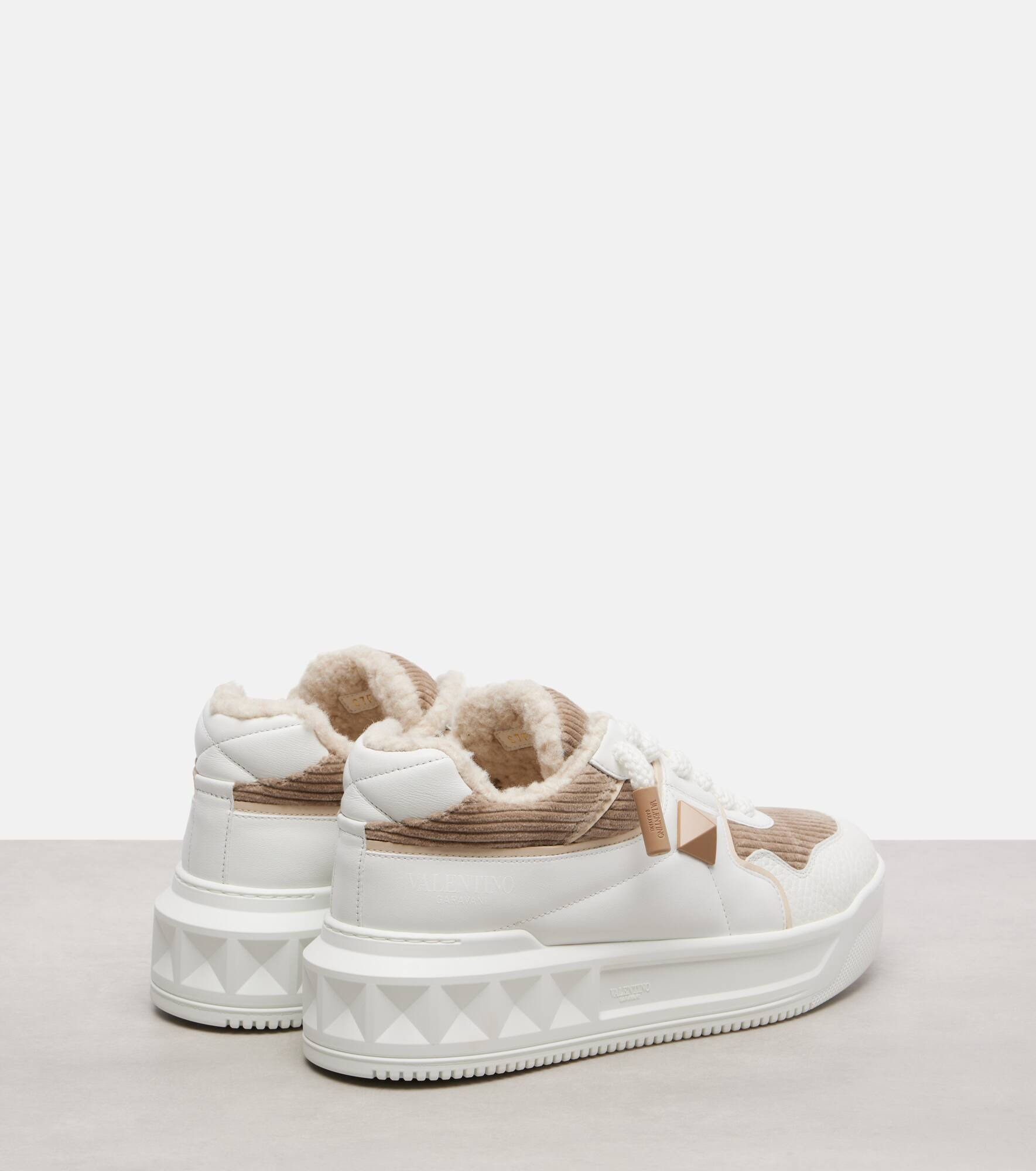 One Stud XL leather and corduroy sneakers - 2