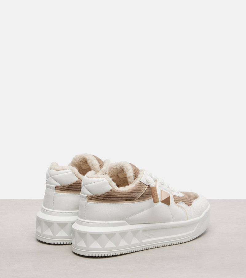 One Stud XL leather and corduroy sneakers 2