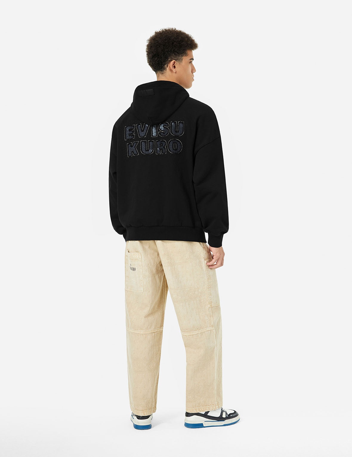 Sashiko Embroidery Appliqué and Seagull Print Oversized Hoodie - 4