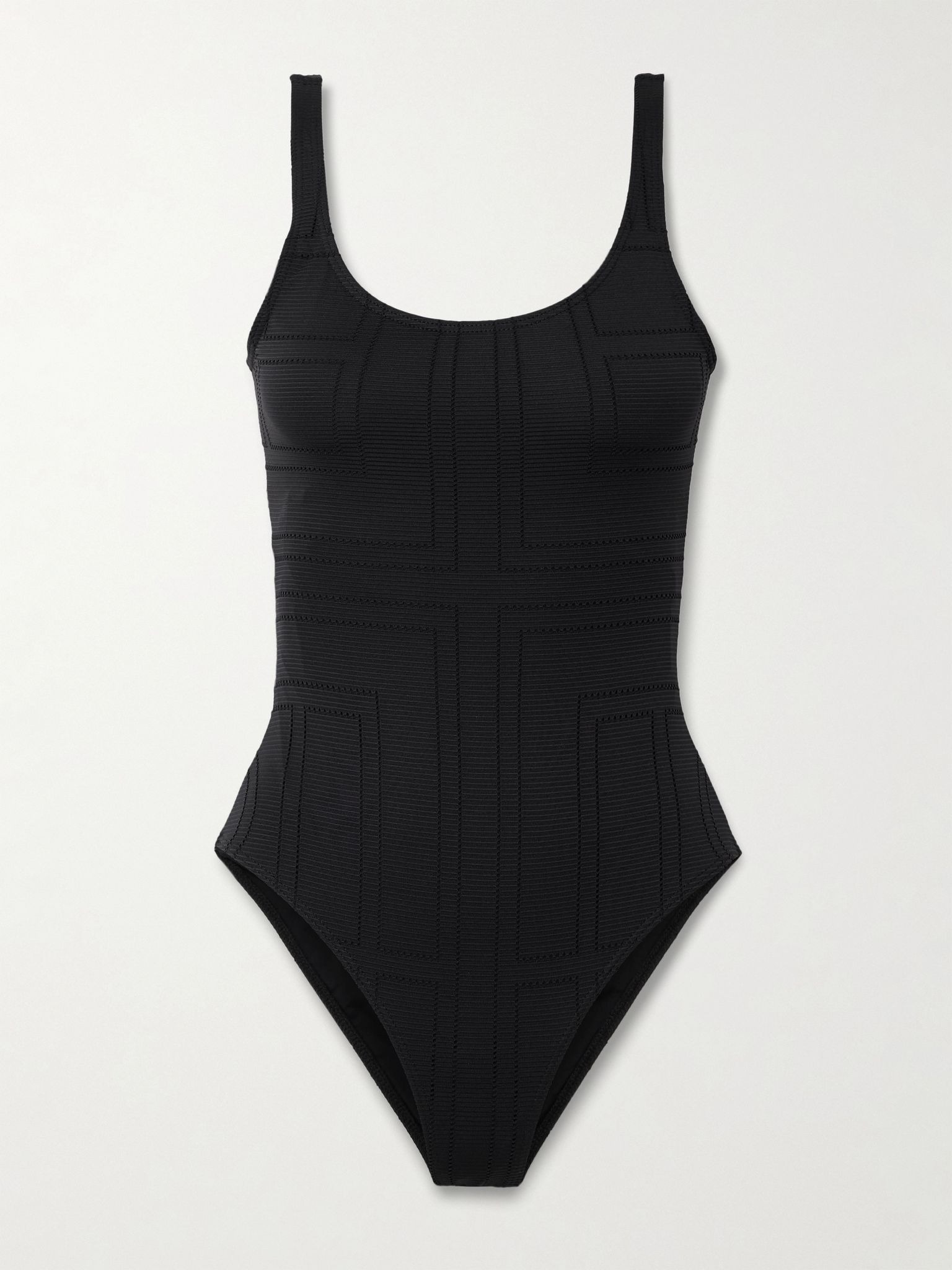 Ribbed pointelle-knit recycled swimsuit Black - 1
