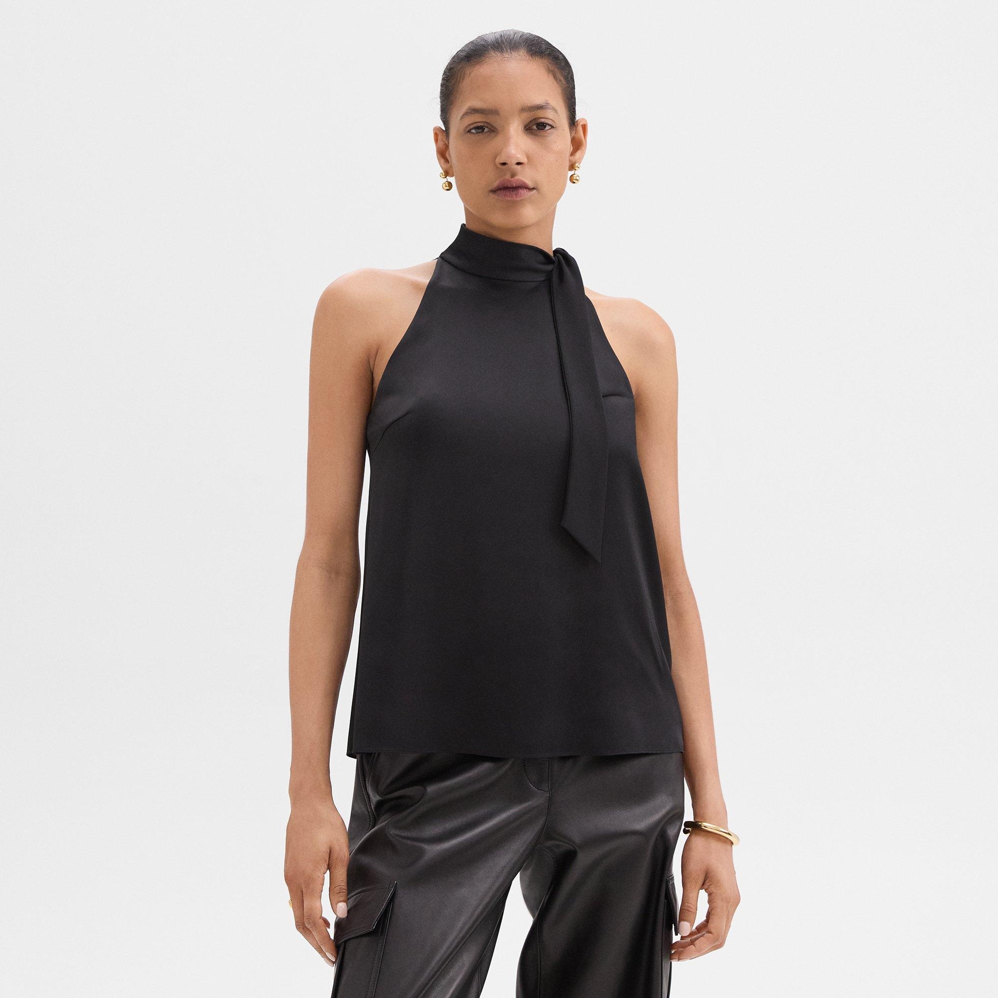 Tie-Neck Halter Top in Textured Satin - 2