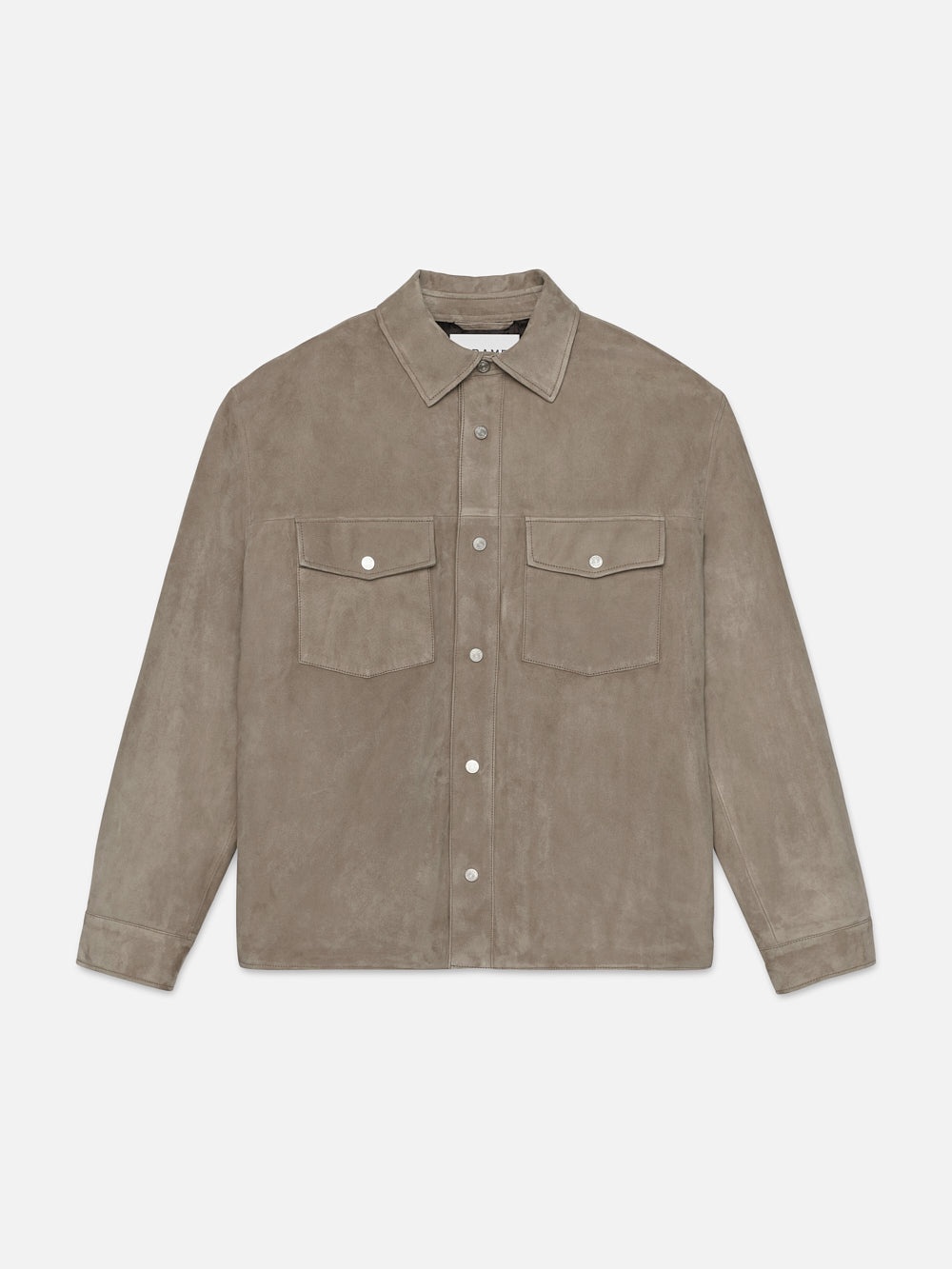 Long Sleeve Suede Padded Shirt in Stone Beige - 1