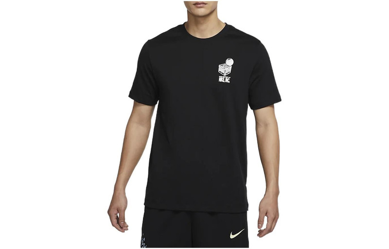 Men's Nike Logo Geometry Pattern Printing Round Neck Short Sleeve Black T-Shirt DR7638-010 - 1