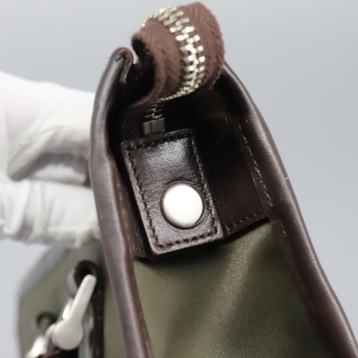 Burberry Hand Bag Nylon Leather Khaki Brown Silver - 15