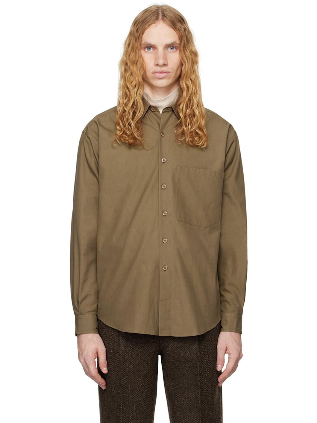 AURALEE Brown Washed Finx Twill Big Shirt | REVERSIBLE