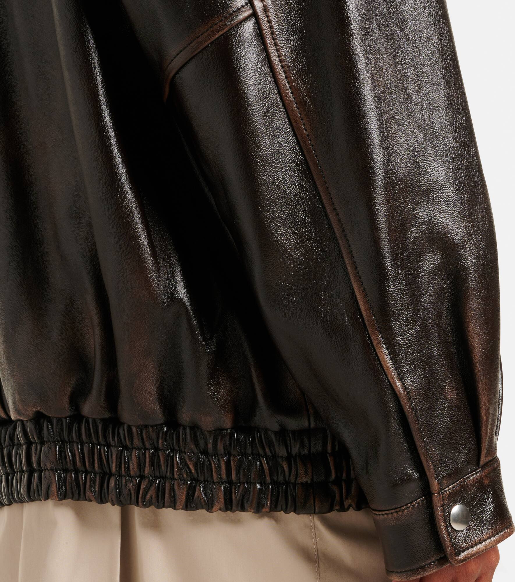 Logo faux shearling-trimmed leather jacket - 6