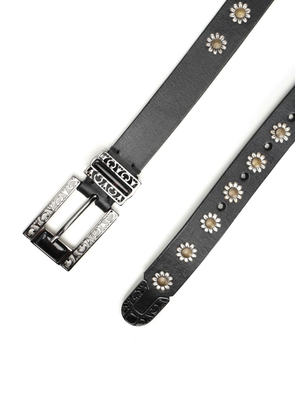 Belt With Amber Inserts Leather Body With Ruthenium Flower Details Belts Black - 2