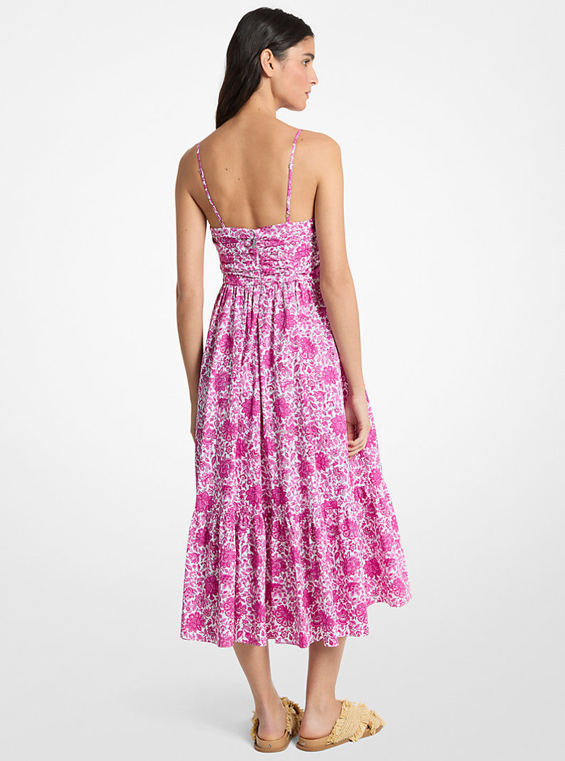 MICHAEL KORS Floral Print Cotton Poplin Midi Dress outlook