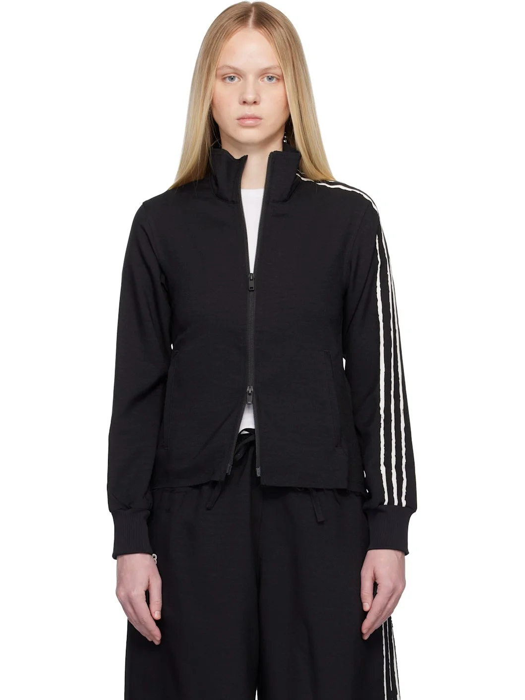 Black Sport Uniform Raw Cut 3 Stripes Track Jacket - 1
