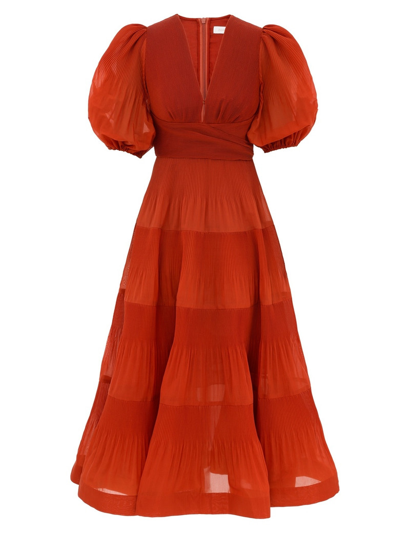 Zimmermann PLEATED MIDI DRESS - 3905DS25RDKRD | REVERSIBLE