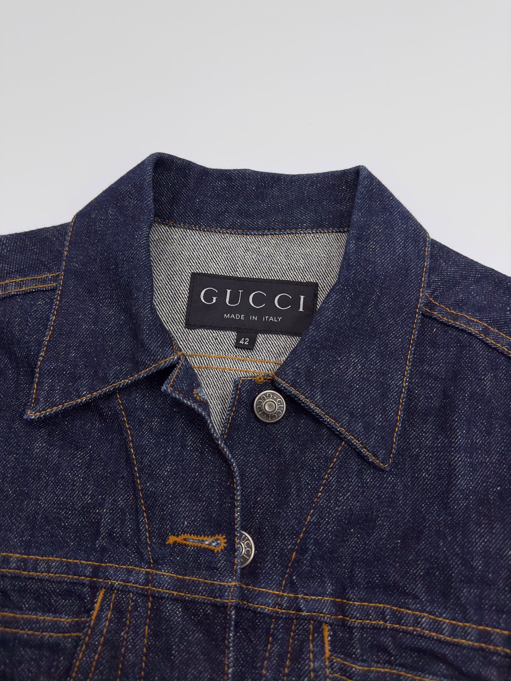 Gucci Spring 1998 Tom Ford Esther Cañadas Look#32 Raw Denim Jacket 42 - 11