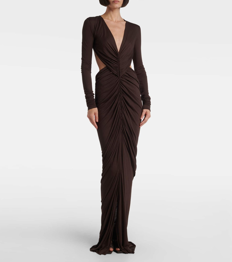 Rick Owens Poppy LS ruched open-back jersey gown outlook