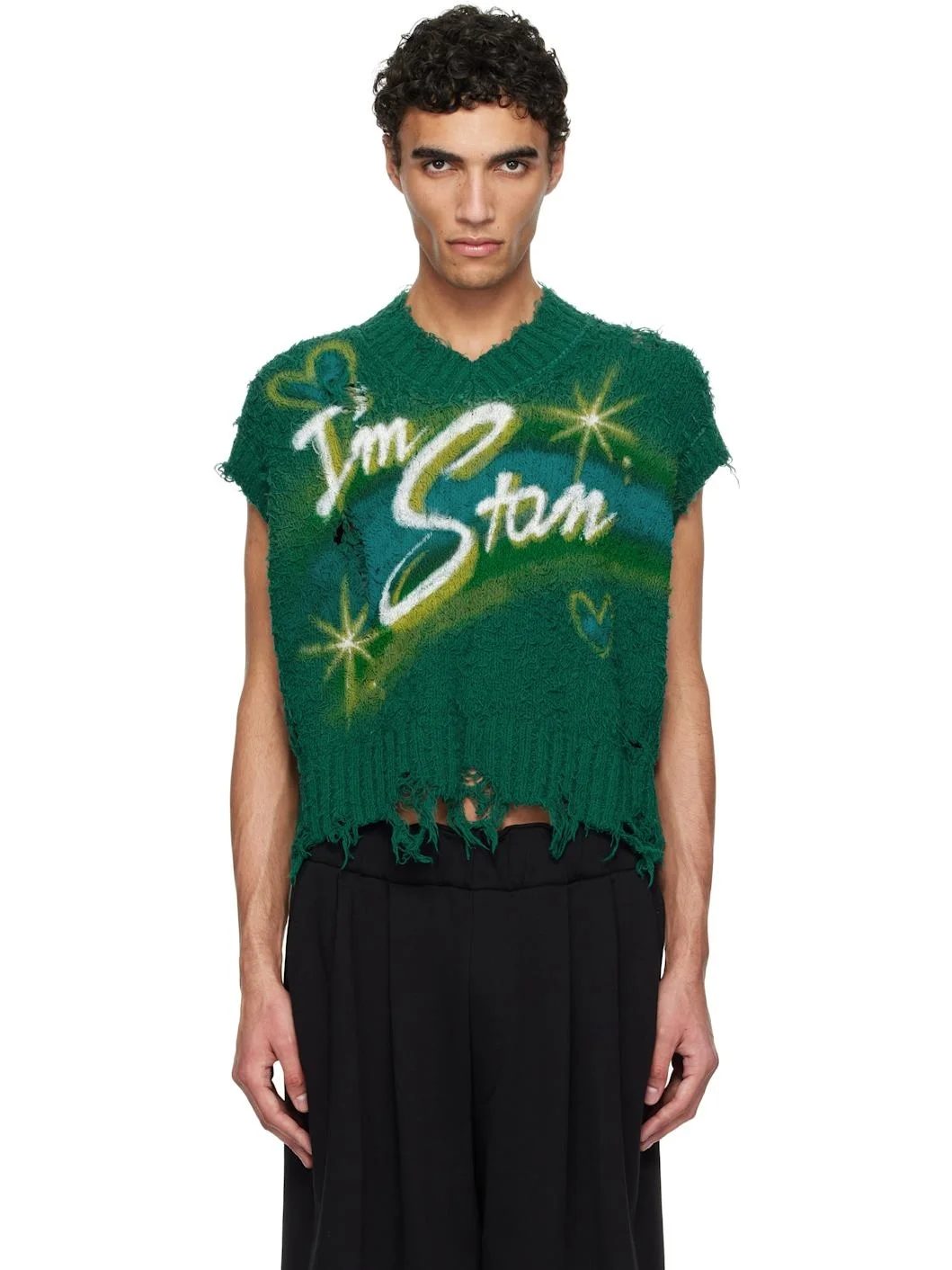 Green Airbrush Recycled Cotton Knit Vest - 1