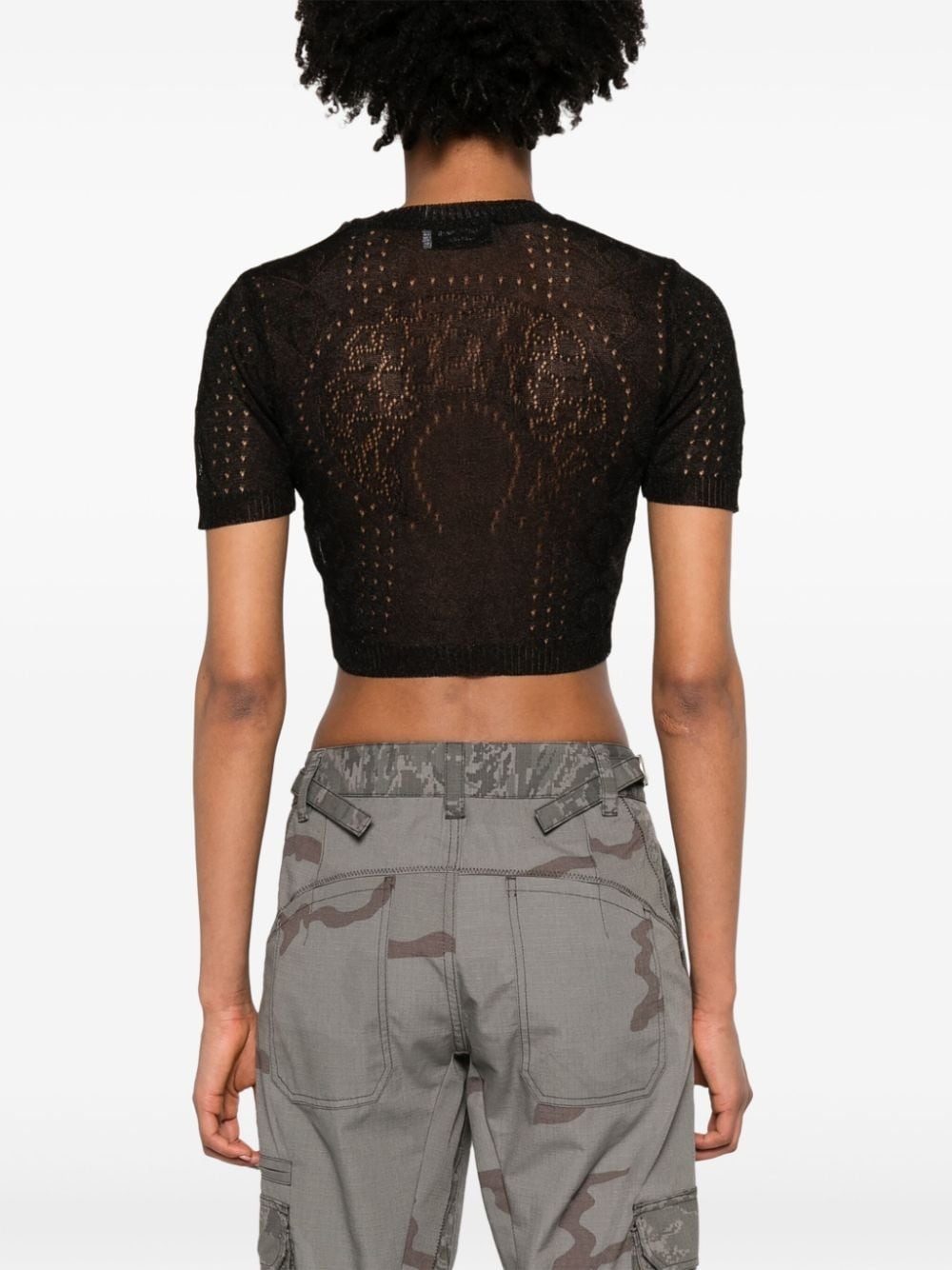 pointelle-knit cropped blouse - 4