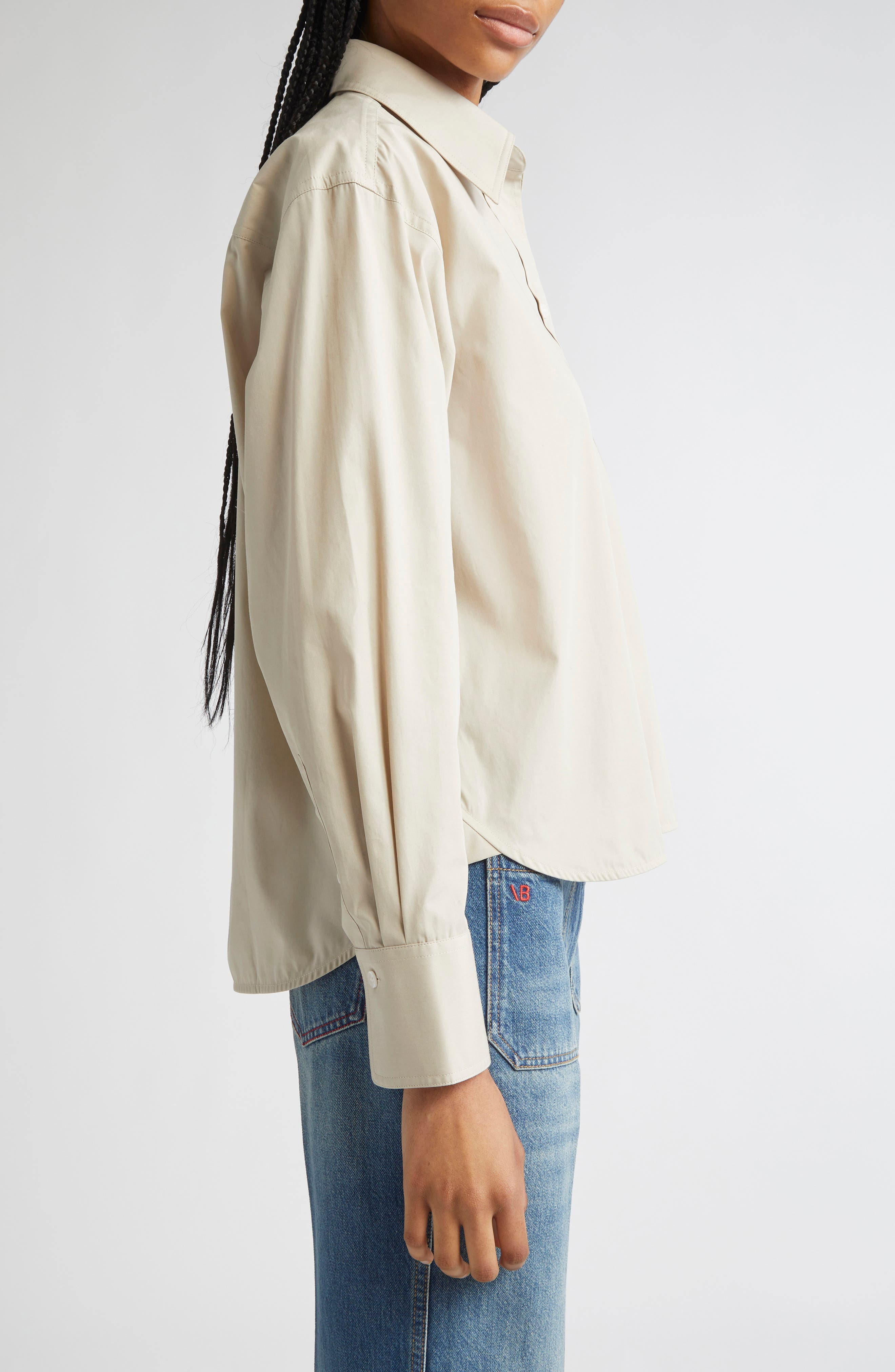 Victoria Beckham Crop Button-Up Shirt in Pumice at Nordstrom - 4